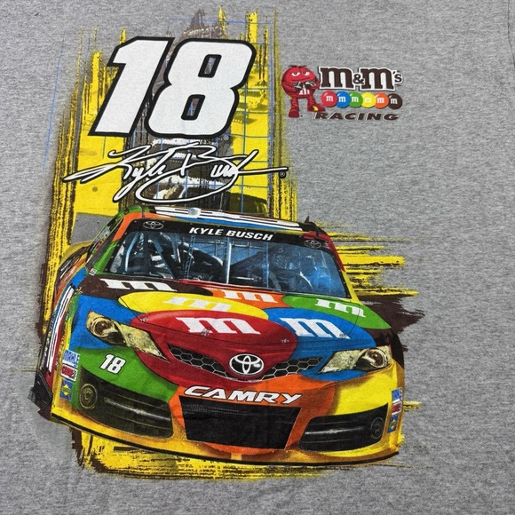 NWT NASCAR 2014 M&M's Racing #18 Kyle Busch Gray Graphic T-Shirt 2XL - Picture 4 of 7